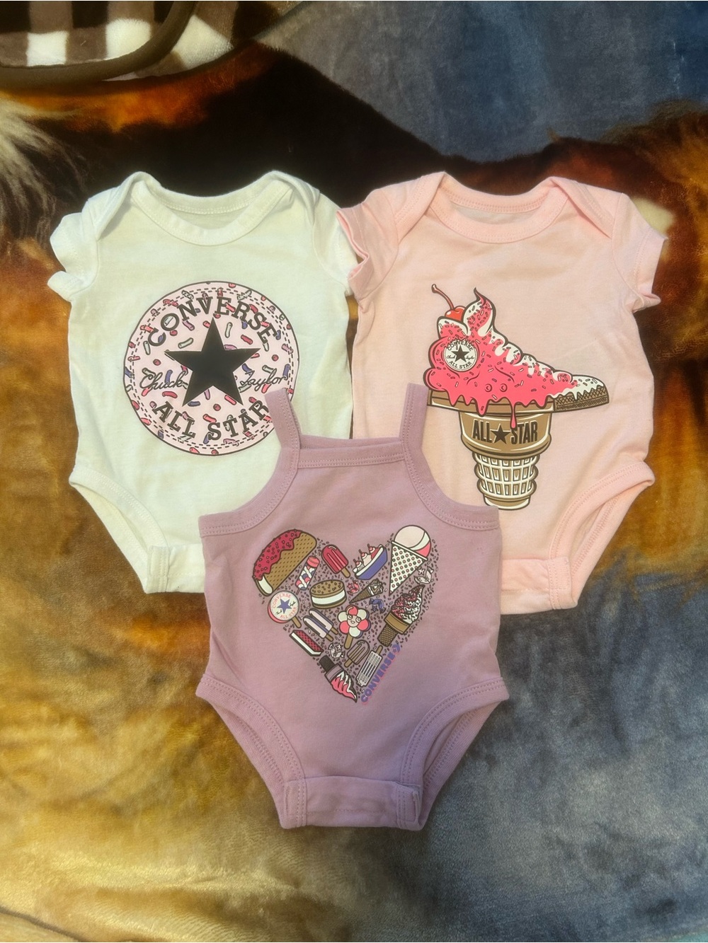 Converse Baby Bodysuit Set in White, Pink & Lavender
